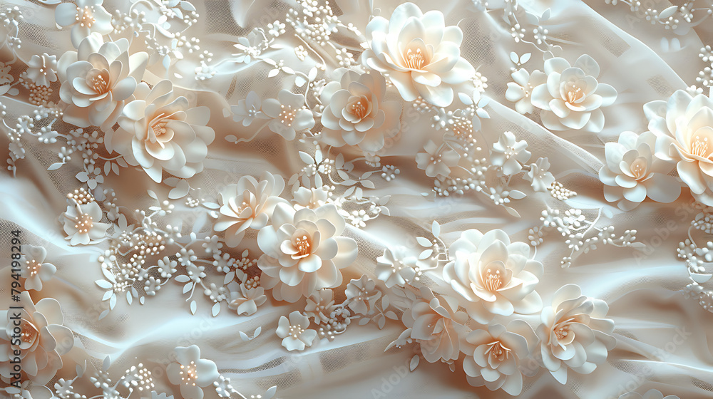 Illustrate a detailed segment of Victorian-era lace fabric, using digital art to highlight the delicate and intricate patterns typical of that period. Illustrate a detailed segment of Victorian-era lace fabric, using digital art to highlight the delicate and intricate patterns typical of that period.