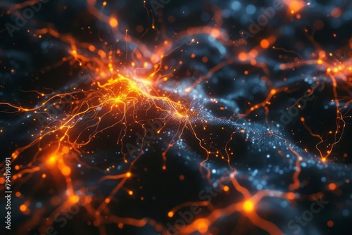 Abstract neural network, fiery nodes indicating neuralgia, nerve pain concept © DK_2020