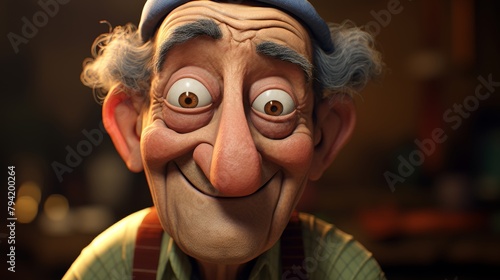 elderly male cartoon character smiling