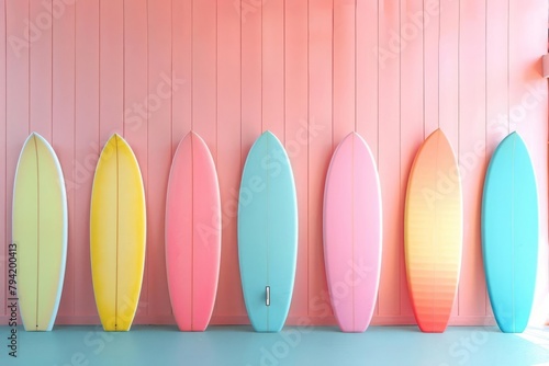 Colorful beach pointers, surfboard shapes, summer vibe photo