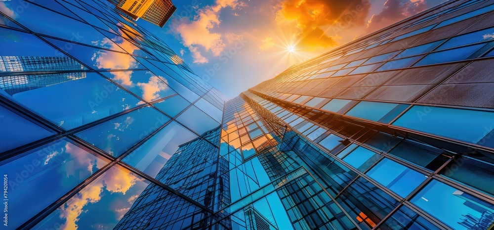 Modern skyscrapers with glass buildings with cloudy blue sky background. Modern skyscrapers with glass buildings with cloudy blue sky background.