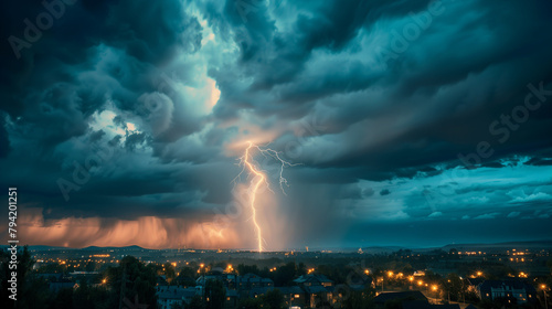 thunderstorm over the city at night