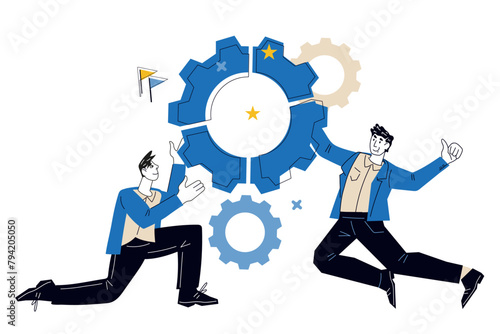 Business people have mission, vision and setting targets, developing a solid collaborative strategy for success, vector illustration isolated on white background. Driving business forward.
