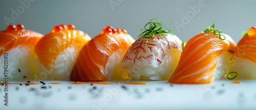 Delectable Oshi Sushi Artistry on Plain White Background Generative AI