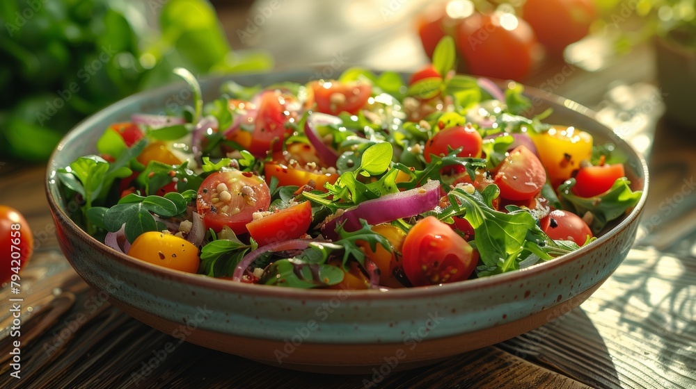 Fresh and Juicy Salad Closeup with Measuring Tape Generative AI Fresh and Juicy Salad Closeup with Measuring Tape Generative AI