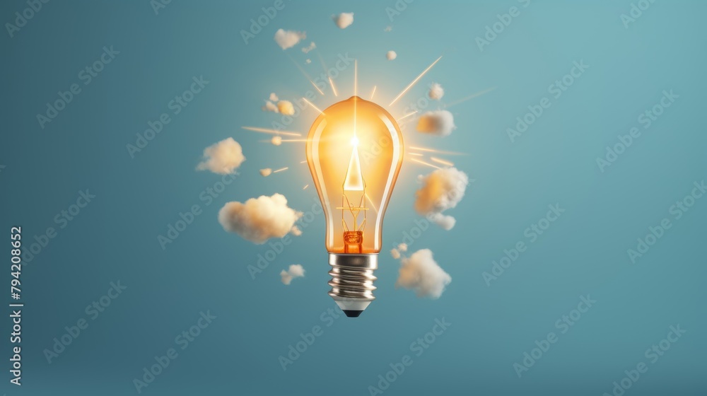 Idea light bulb flying to the sky like a rocket Idea light bulb flying to the sky like a rocket