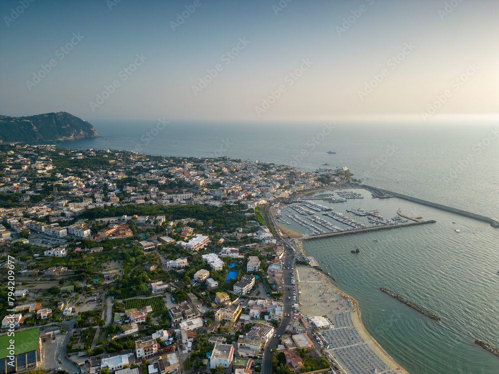 Fototapeta premium Aerial view of Forio in Ischia. island, sea and lots of sun in the province of Naples