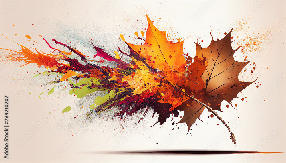 Captivating image of autumn-colored paint splatters on a canvas symbolizing autumn leaves falling Captivating image of autumn-colored paint splatters on a canvas symbolizing autumn leaves falling