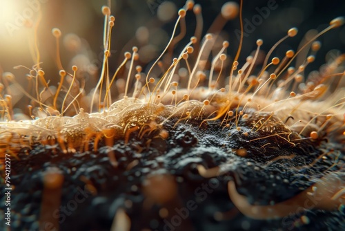 Close-up of hair follicles during alopecia and after revitalizing treatment, microscopic view