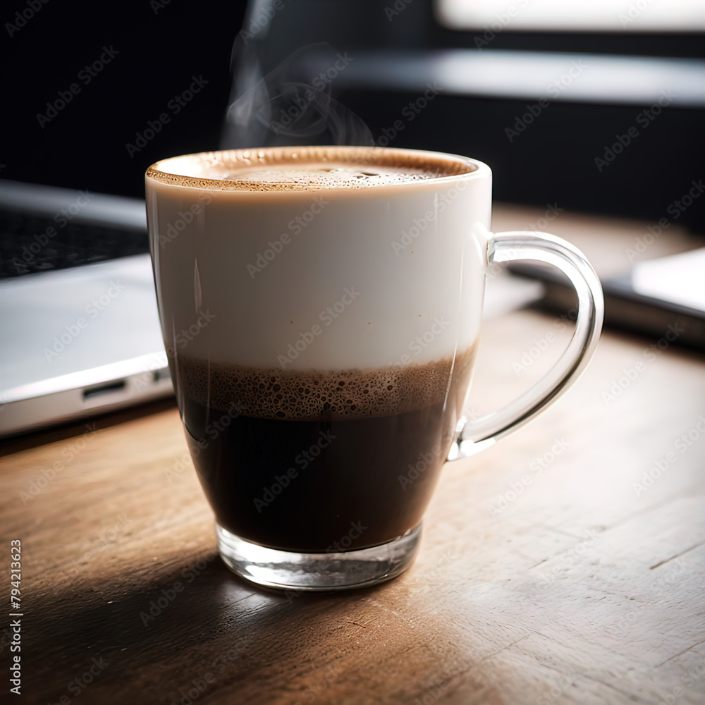 Eine Kaffeetasse auf einem Tisch Eine Kaffeetasse auf einem Tisch