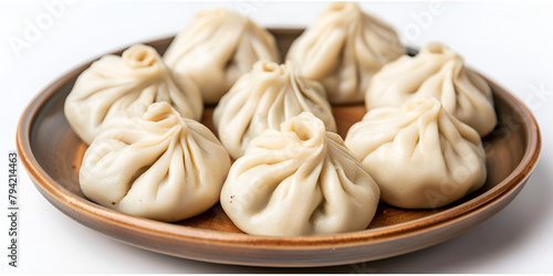 Plate of Chinese Dumplings (Momo) Stuffed with Prawn, Chicken, Beef, or Pork