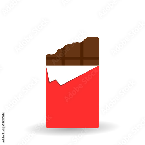 Opened bitten chocolate on a white background.