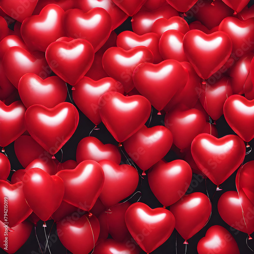 Background of red and pink heart-shaped balloons for Valentine's day, February 14th, wedding, mother's day, birthday. Romantic concept.