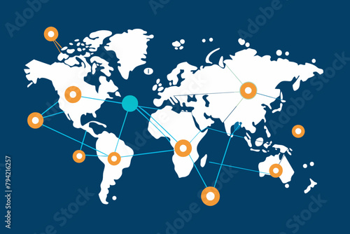 world map network with connections vector illustration