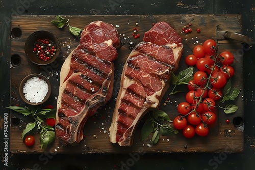 Raw Steaks and Fresh Vegetables in Stylish Culinary Still Life