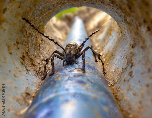 a pest insect in a dirty pipe