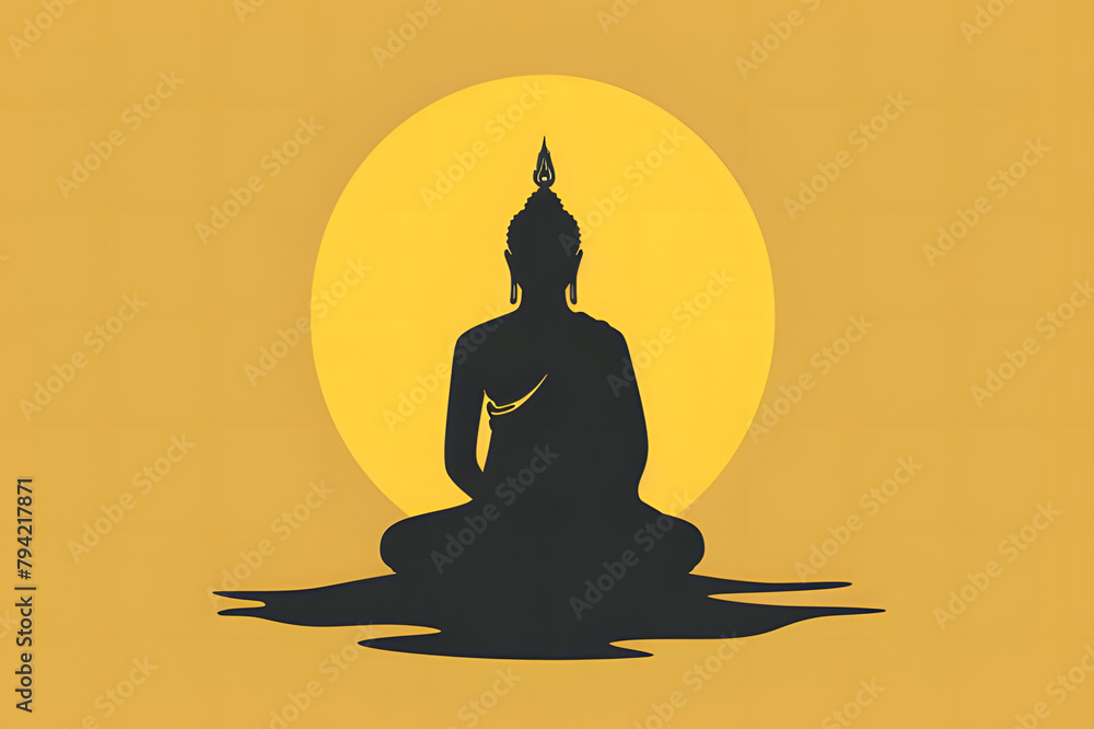 Black silhouette of buddha in lotus position on yellow background Black silhouette of buddha in lotus position on yellow background