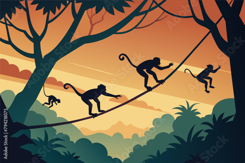 monkey swinging vector illustration