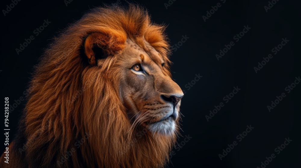 A photo portrait of a male lion.