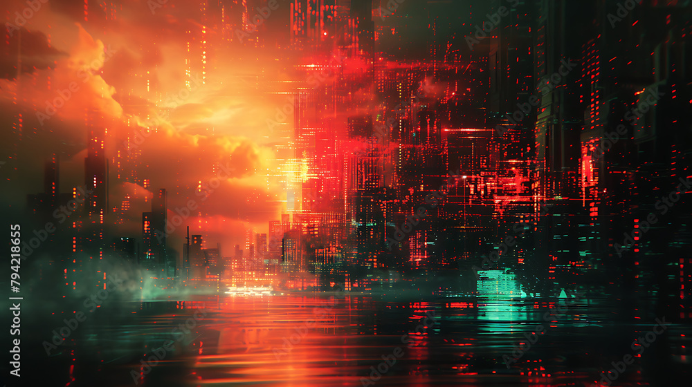 Visualize a dynamic digital glitch background where traditional images ...