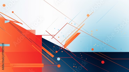 Minimal geometric dynamic blue shapes orange lines abstract background modern hipster futuristic