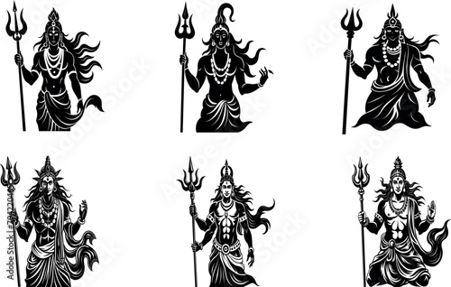 Set of Hindu Festival mahashivaratri lord shiva Vector illustration 
