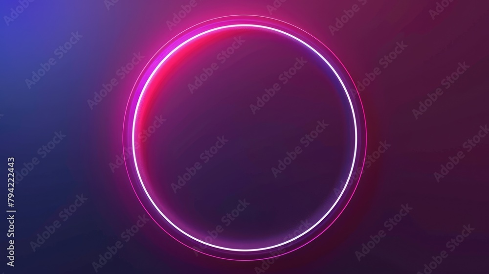 Neon glowing round circle frame on dark background