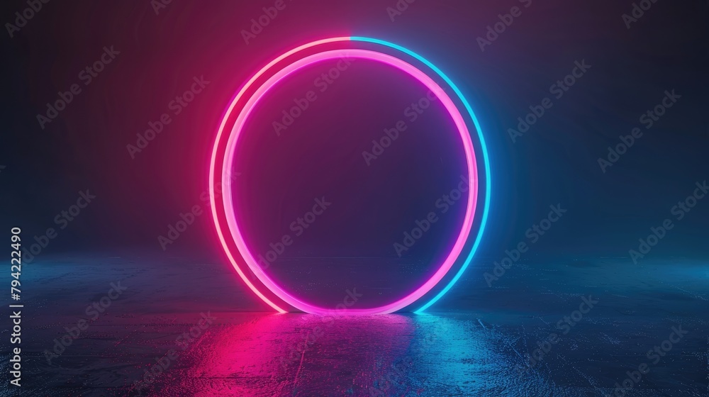 Neon glowing round circle frame on dark background Neon glowing round circle frame on dark background