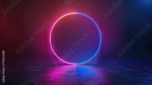 Neon glowing round circle frame on dark background © eireenz