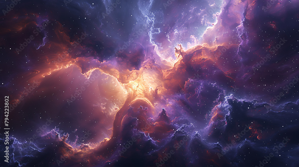 Produce a digital image of an expansive cosmic scene where multiple nebulas intertwine, creating a breathtaking view of the universe's complexity.