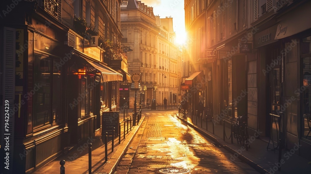 Paris streets, Crepuscular rays amidst architecture, Magazine Photography,