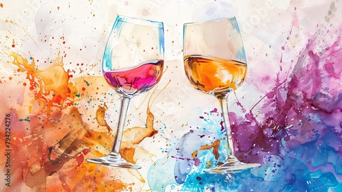 Pastel abstract wine glasses clinking, whimsical splash of colors,