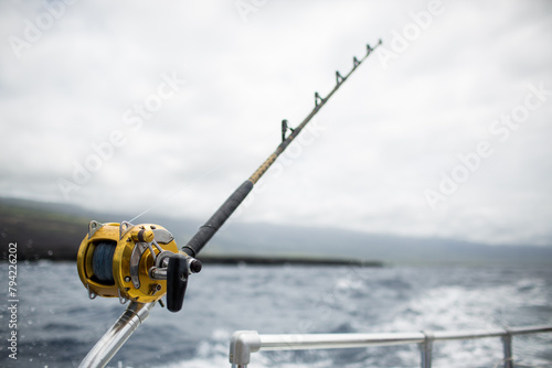 Deep sea fishing pole ocean background