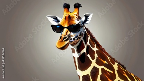 Cute Baby giraffe with big black sunglasses Cartoon