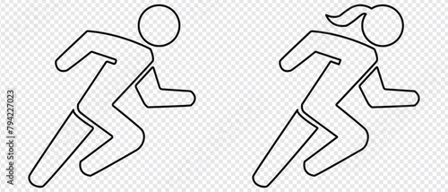 Running sport man and women icon in flat set. isolated on transparent background Containing runner, race, finish, boy stick figure running fast and jogging elements. eps 10.