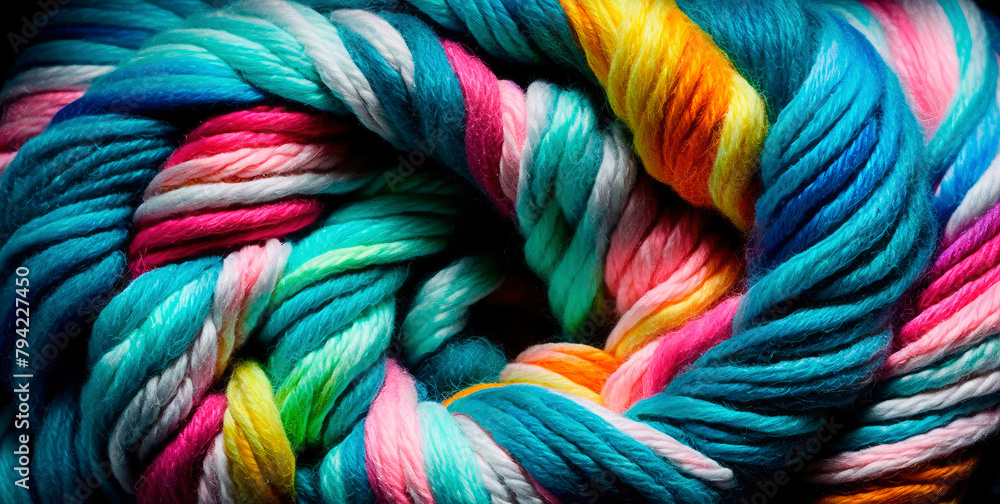 yarn for knitting multi-colored threads a lot. Generative AI,