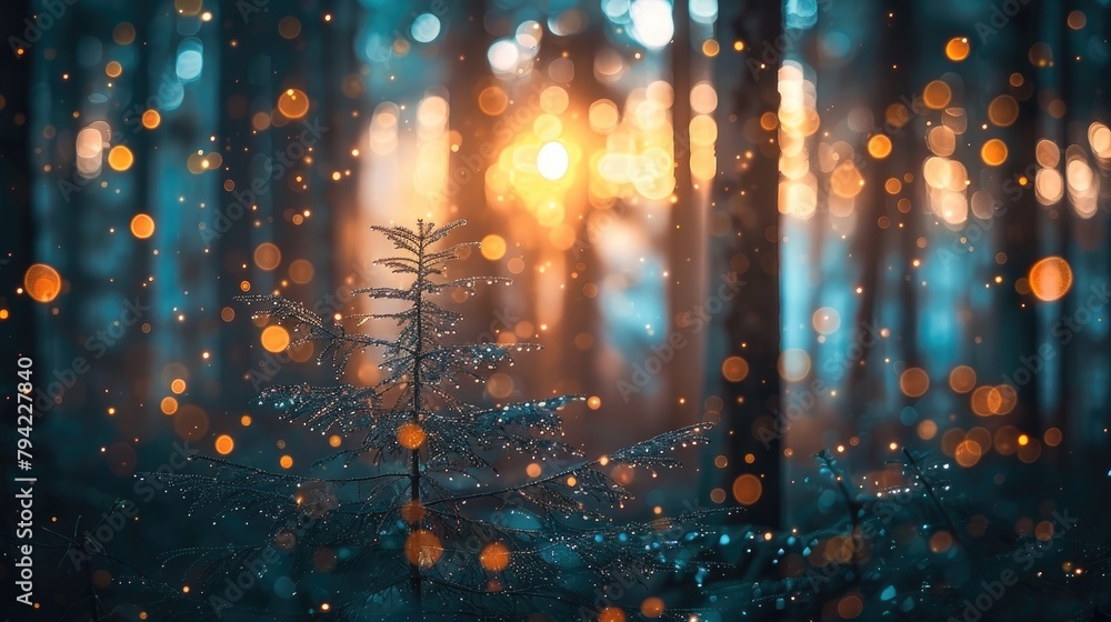 Bokeh effect in a forest with a blurred background