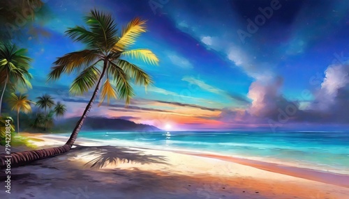 beach with palm trees © Frantisek