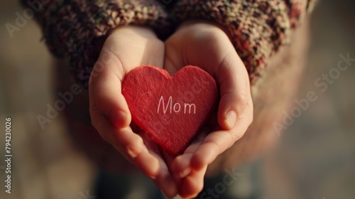 Person Holding Red Heart With Mom Written on It photo