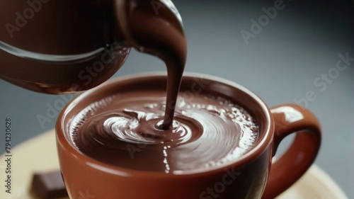 hot chocolate pouring into a mug
