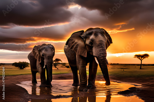 elephant in the sunset animal in the jungle © sehar