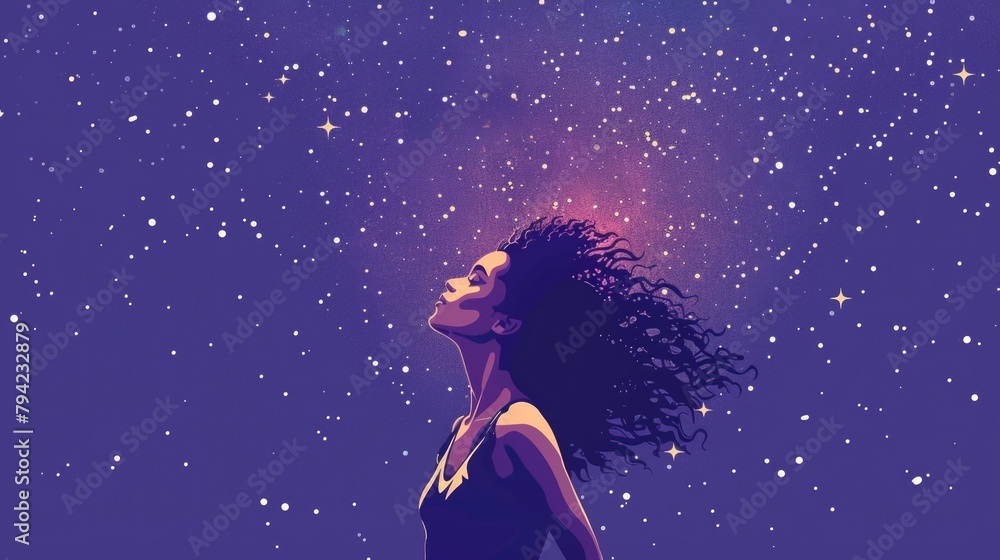Woman standing in front of purple background Woman standing in front of purple background