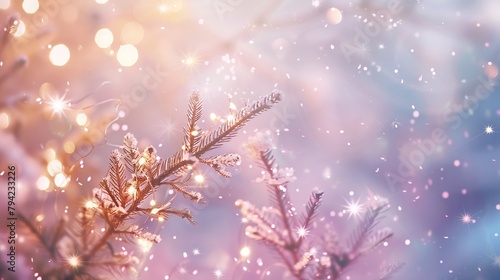 A whimsical and enchanting Christmas background featuring sparkling snowflakes and glittering fairy lights