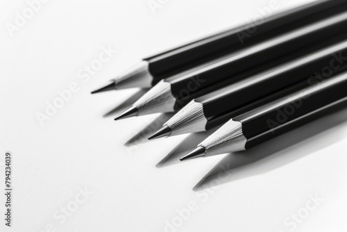 Pencil Flatlay on White Background. Isolated Japanese Mechanical Black Pencil with Shadow