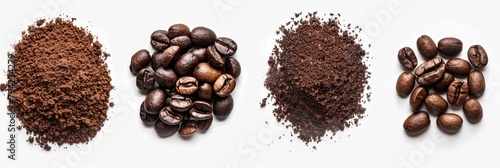Coffee Grounds: Top View of Hand-Grounded Light Roasted Coffee Beans, Showing Multiple Levels photo