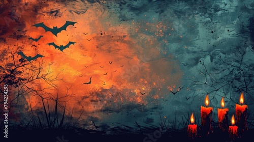 Group of bats flying on candle background