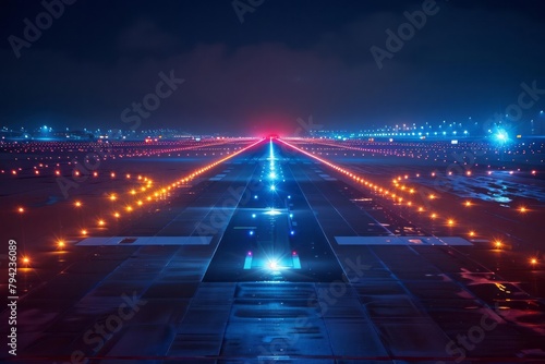Airport runway lights, guiding lines, clear aviation signals