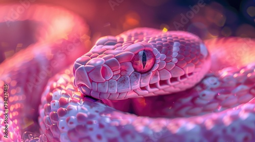 Dangerous fantasy pink snake on a glowing magical background