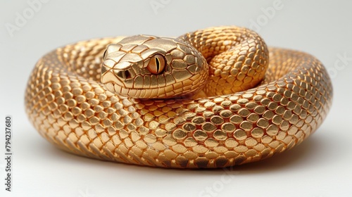 The figure of a golden snake curled up in a ball on a white background Symbol of the New Year