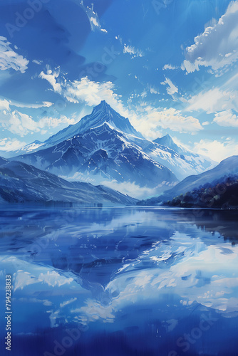 Impressionist Visions: Alpine Majesty Reflected in Mountain Lake